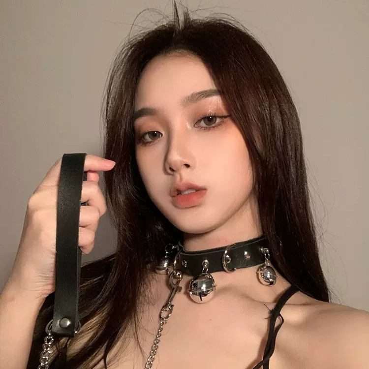 Choker Bell Collar Female Neck Strap Black PU Leather Neck Chain Female Clavicle Chain Male Chain Dog Chain Necklace Neck