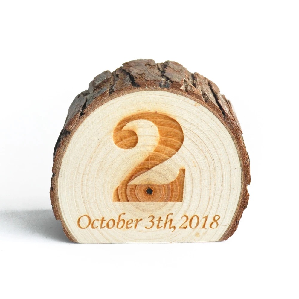 Personalized Creative Wooden Seat Number Plate Log Tree Stump Carving Anniversary Decoration Customized Wedding Birthday Gift