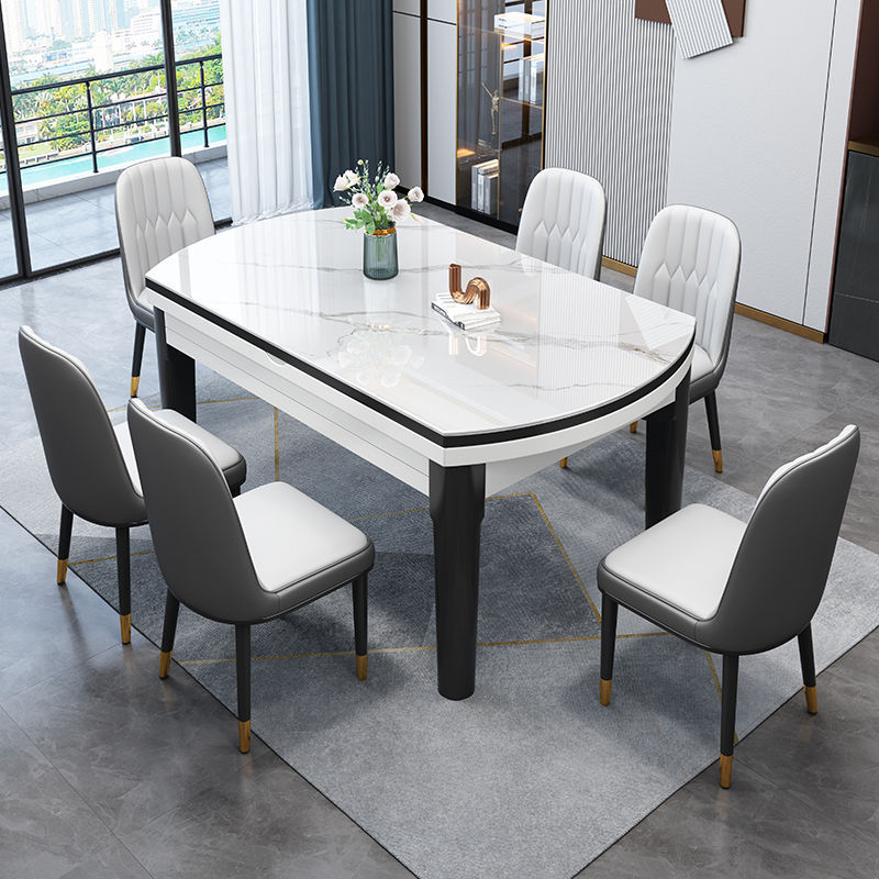 Slate Dining Table and Chair Combination Modern Simple Small Apartment Dining Table Home Dining Table Retractable Square and Round Dual-Purpose Round Table