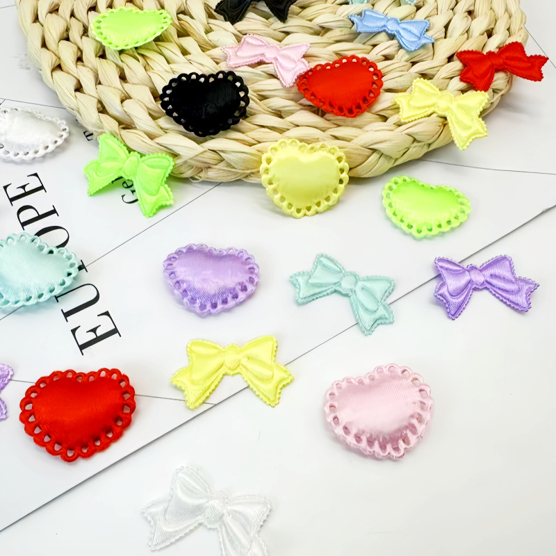 Ultrasonic Embossed Cute Light-Colored Satin Heart Bow DIY Handmade Hairpin Bar Card Accessories