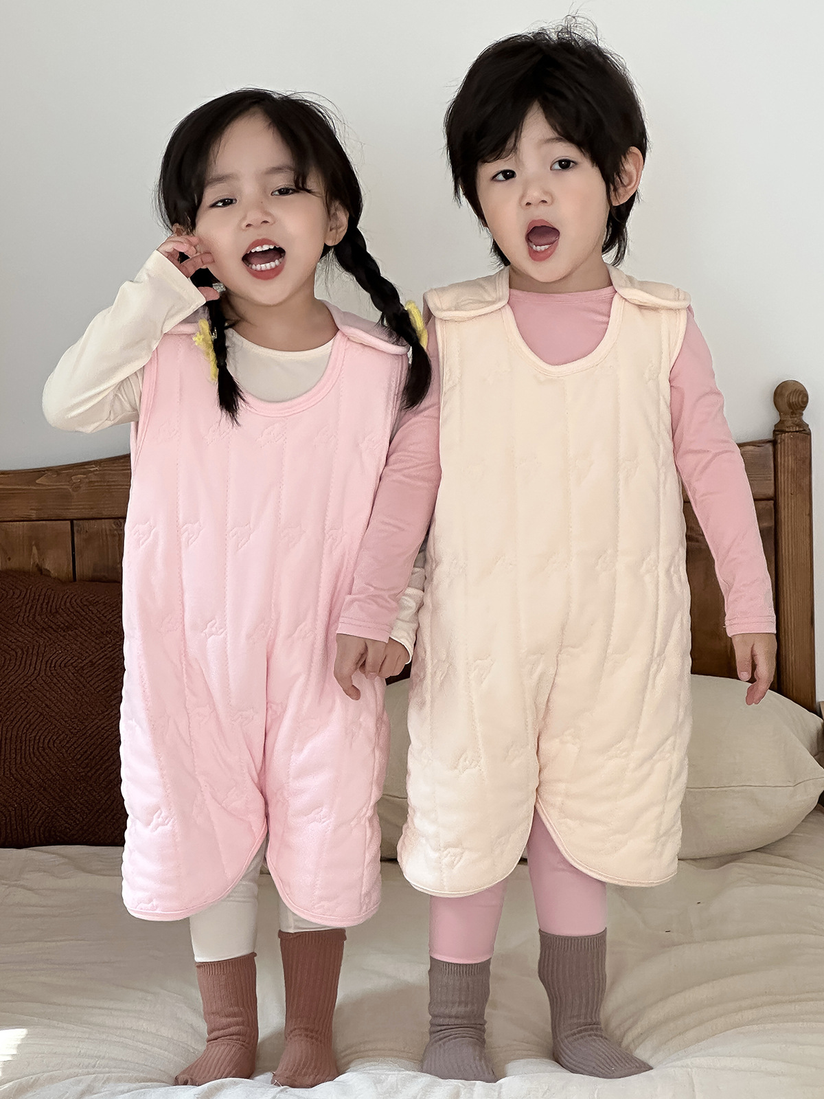 Children's Cotton Sleeping Bag Thickened Autumn and Winter Baby Boys and Girls Home Climbing Wear Warm Wool Silk Sleeping Clothes Boneless Pajamas