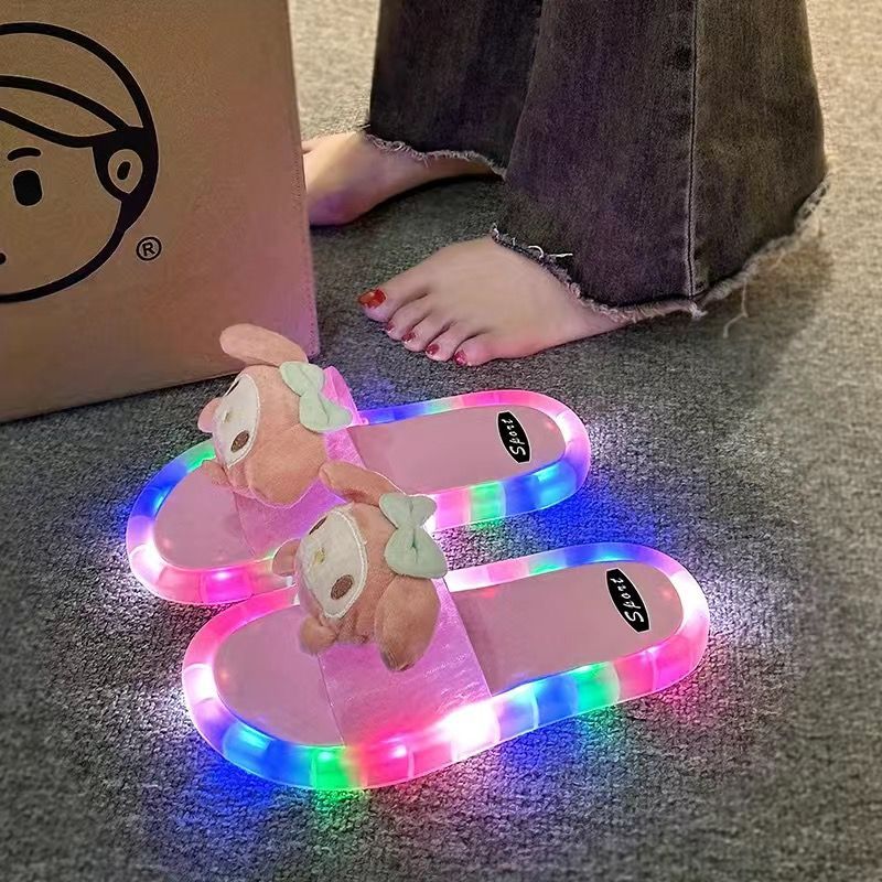 Trendy Luminous Slippers for Women, Fashionable Street Style, Cartoon Cool Night Light Soft Sole Sandals for Women, New Summer Style