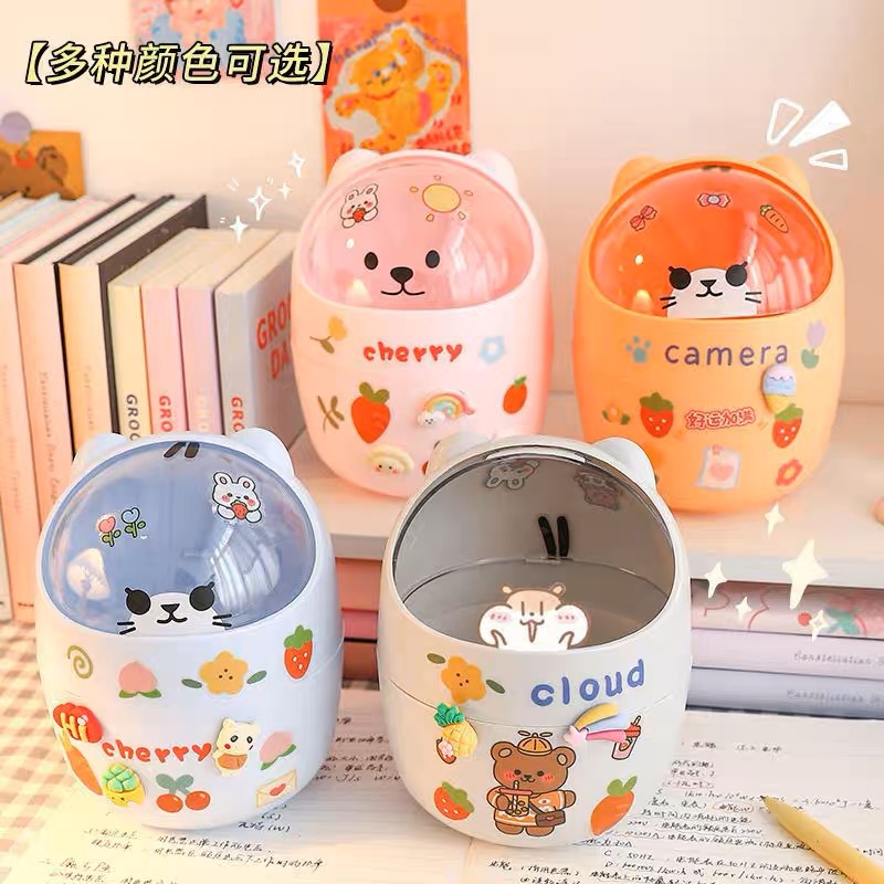 Мини мусорный бак для стола с крышкой, милый контейнер для хранения для девочек, офисный держатель для ручек