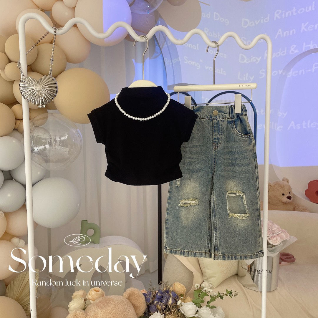 Girls Summer Suit 2023 New Style Baby Girl Summer Short-Sleeved Jeans Two-Piece Set Children's T-Shirt Women
