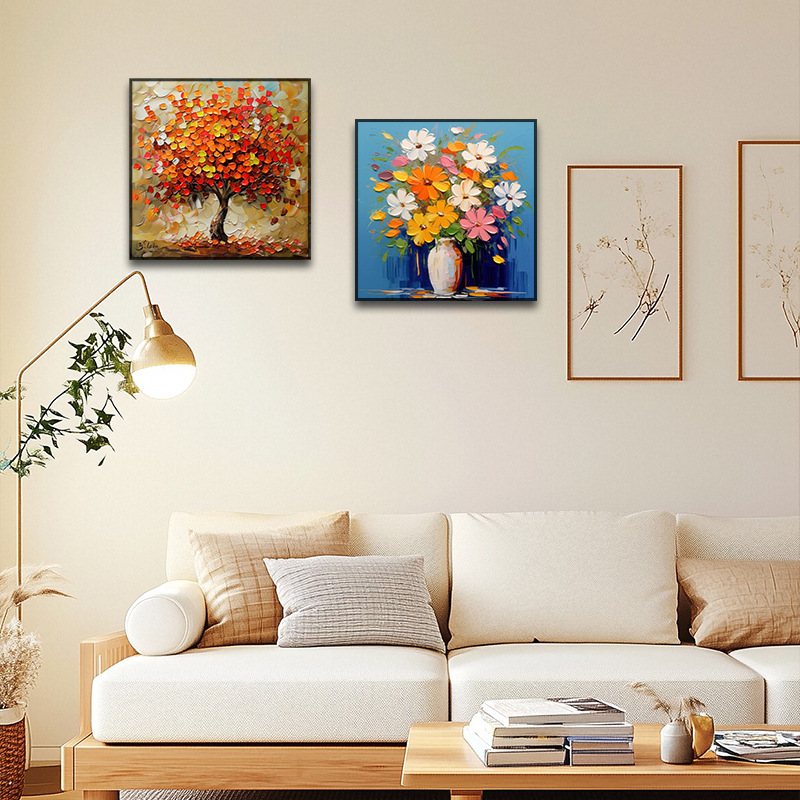 Cross-Border Cream Style Money Tree Living Room Entrance Decorative Painting Texture Sofa Background Wall Hanging Painting Hand-Painted Oil Painting