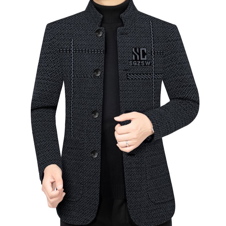 Autumn and Winter Middle-Aged Jacket Stand Collar Coat High-End Casual Chinese-Style Men's Woolen Coat