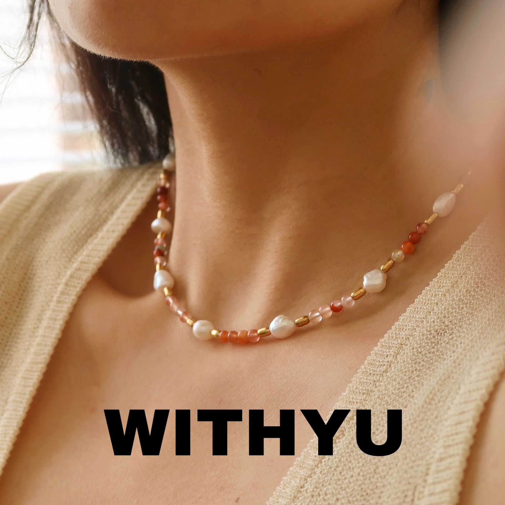 Yuyu Jewelry Colorful Beaded Necklace Bracelet Natural Stone Crystal Freshwater Pearl Bohemian Dopamine Titanium Steel