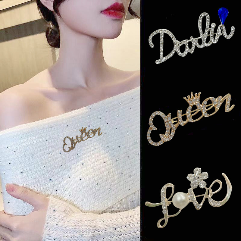 Новая женская брошка с буквами, брошка с бриллиантами для интернет-звезд, анти-экспозиционная булавка, изысканная булавка для корсажа