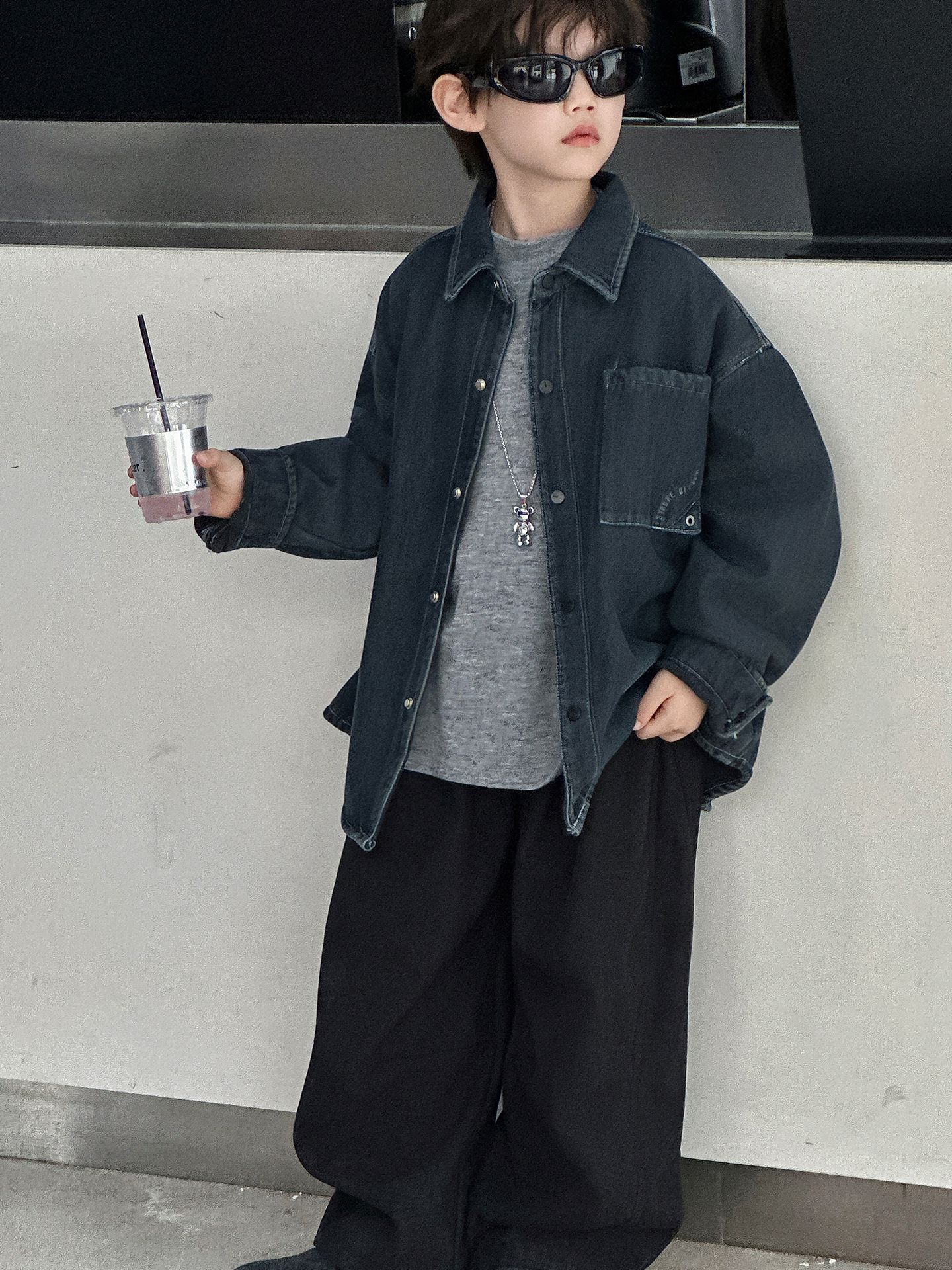 Cotton Shop Boys' Fleece-Lined Shirt Children's Autumn and Winter Korean Style 2025 New Warm Children's Clothing Loose Denim Jacket Trendy