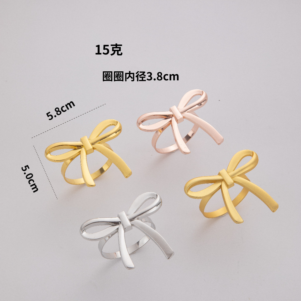 Cross-Border Hot-Selling Golden Bow Napkin Ring European and American Popular Metal Table Setting Fashionable Glossy Napkin Buckle