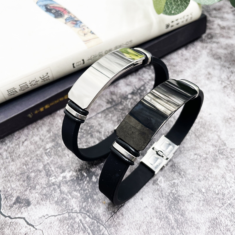 European and American Personality Men's and Women's Fashion Titanium Steel Bracelet Basketball Sports Silicone Bracelet Stainless Steel Jewelry Printed LOGO