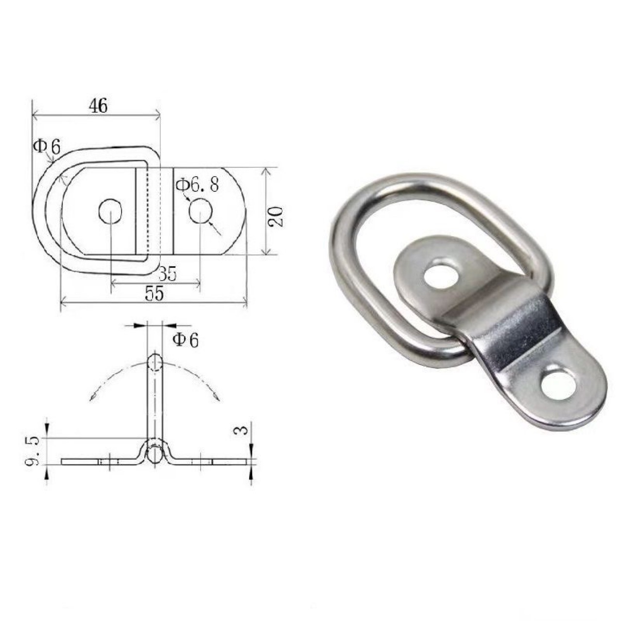 Multifunctional D-type pull ring rope buckle cargo trailer anchor point triangle hook truck trailer pull ring rope hook