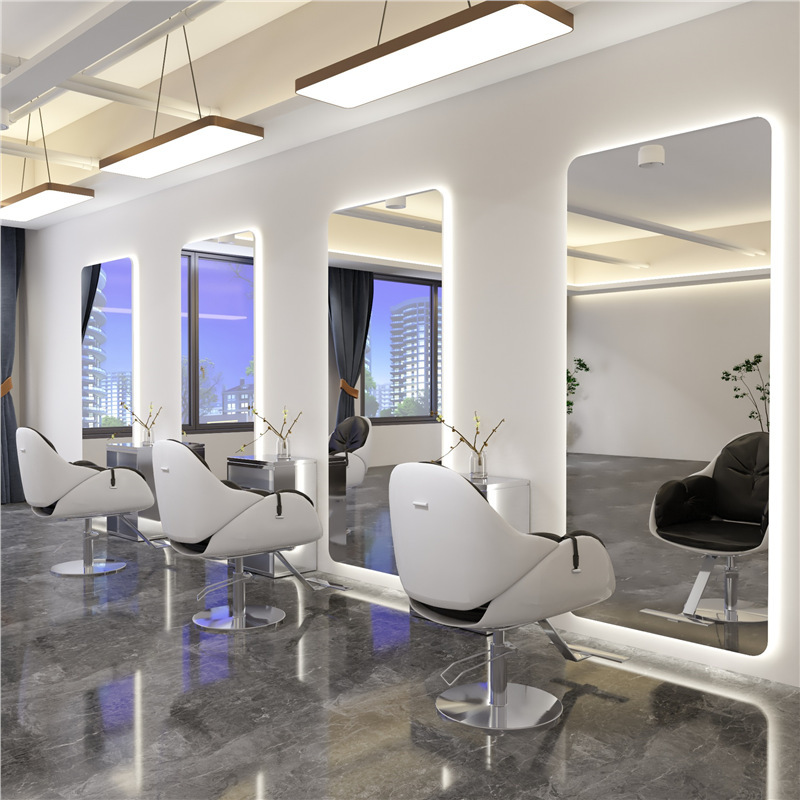 Factory Direct Sales Barber Shop Mirror Table Simple Hair Salon Special Mirror with Light Wall-Mounted Mirror Single-Sided Mirror Hair Salon Mirror