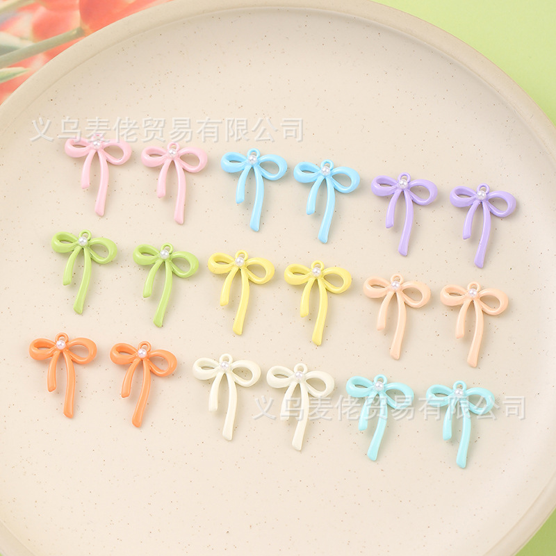 Летние цветные серьги в стиле макарон, ключница, аксессуары из сплава, краска, подвеска в виде банта и жемчужины