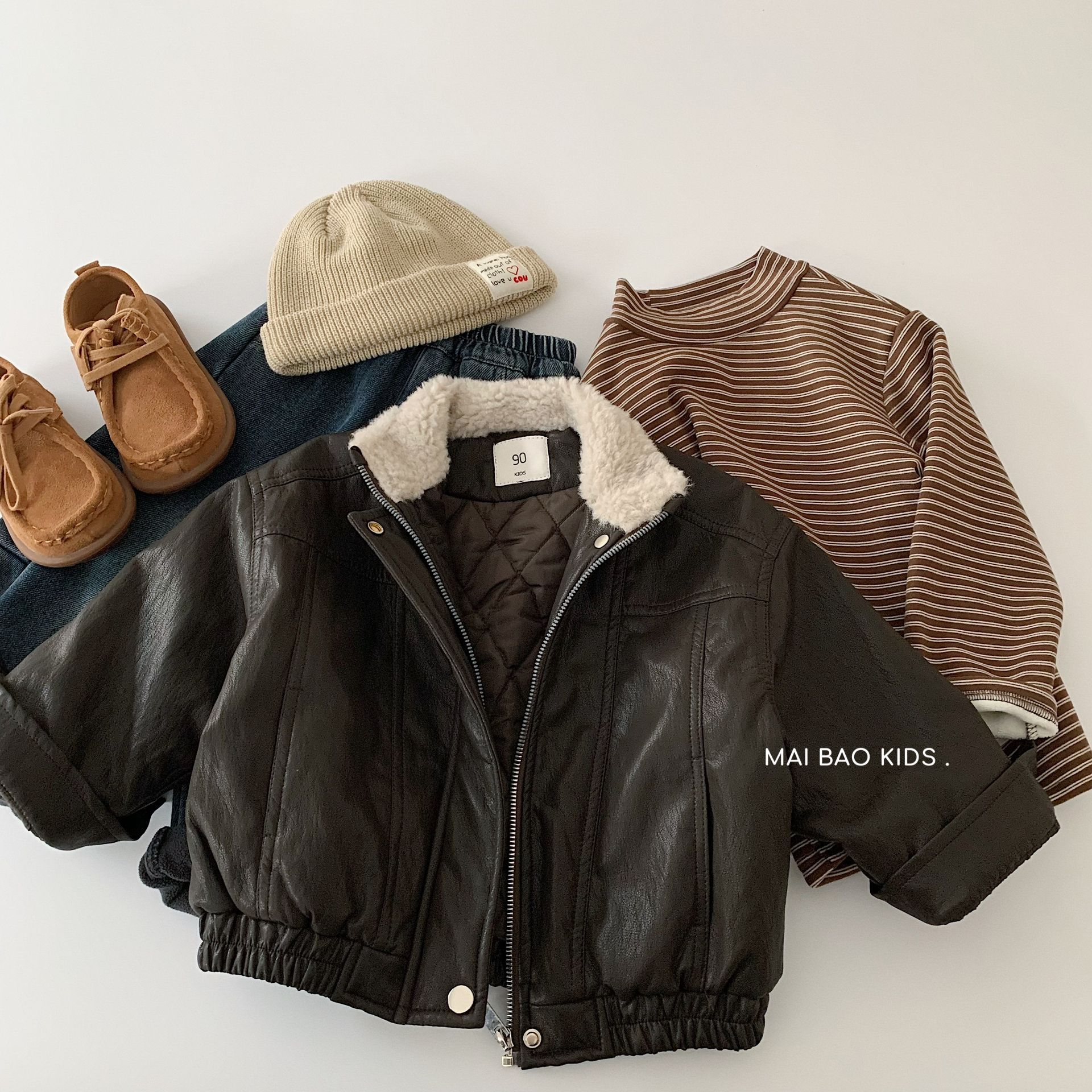 Maibao Children's Thickened Leather Jacket 2025 Winter New Style Boys and Girls Stylish Padded Coat for Young Children Winter Clothing Wholesale