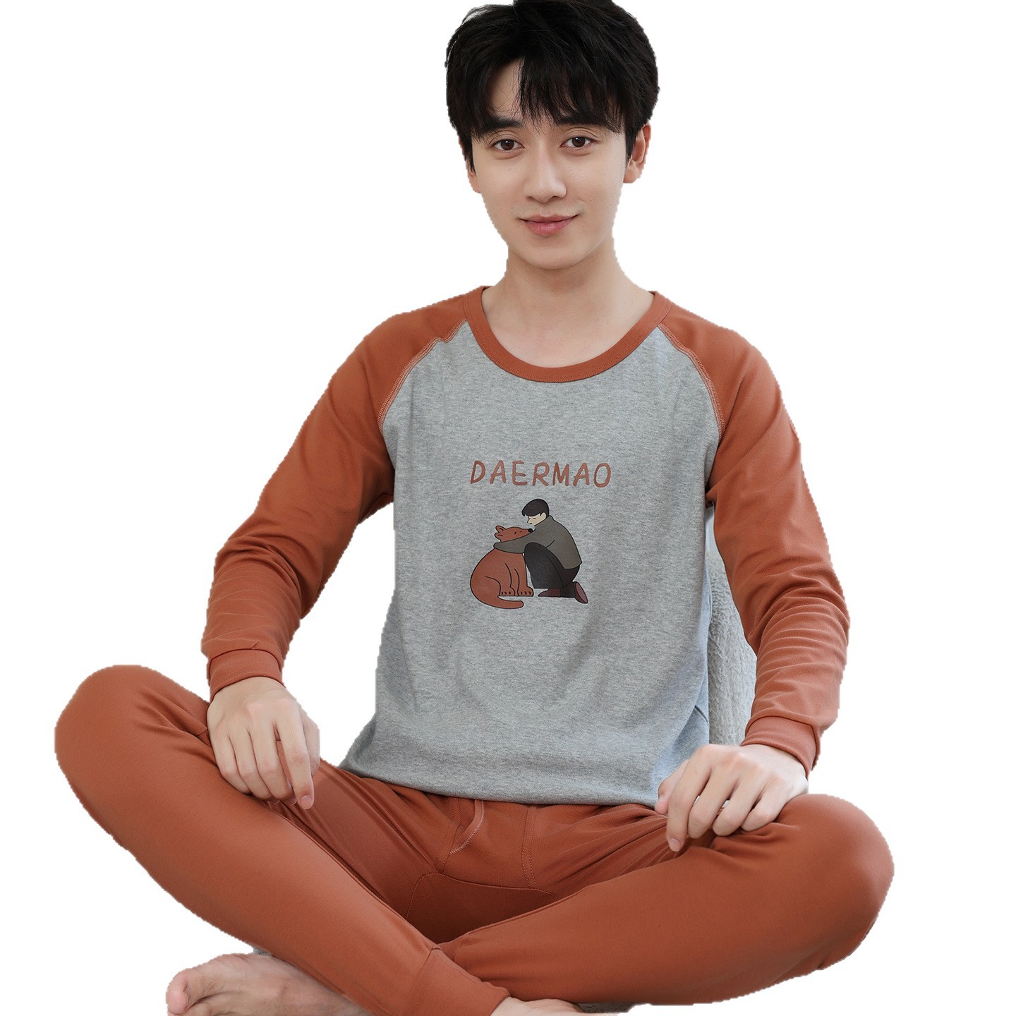 Teenagers Pure Cotton Autumn Clothes and Long Pants Set Class a Cotton Home Clothes 7A Antibacterial Medium and Large Kidsren's Thermal Intimates