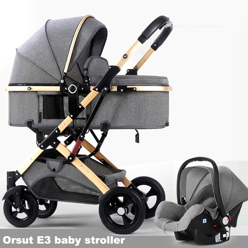 Baby Stroller Can Sit and Lie Down, Foldableable, Shock-absorbing, Multi-functional Two-way Newborn Baby High-view Basket Stroller