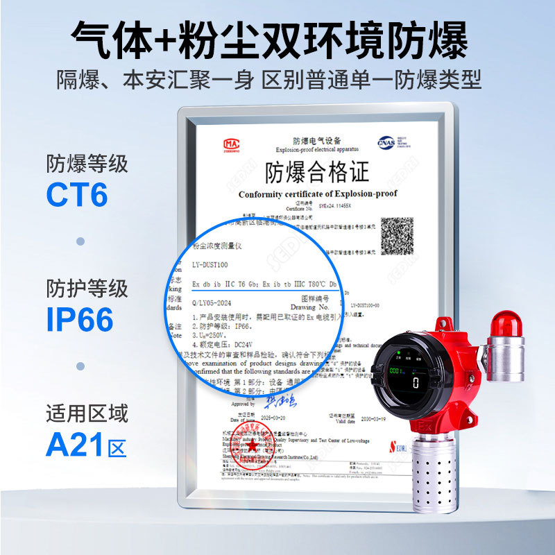 Industrial dust detector workshop factory dust concentration measuring instrument aluminum magnesium dust explosion-proof test monitor