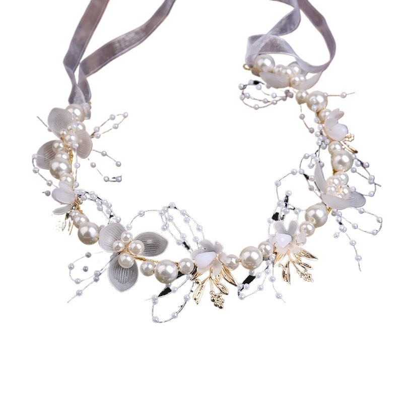 Super Fairy Golden Leaf Headband Flower Garland Pearl Hairband New Crown Sweet European Wedding Dress Kidsren's Headwear