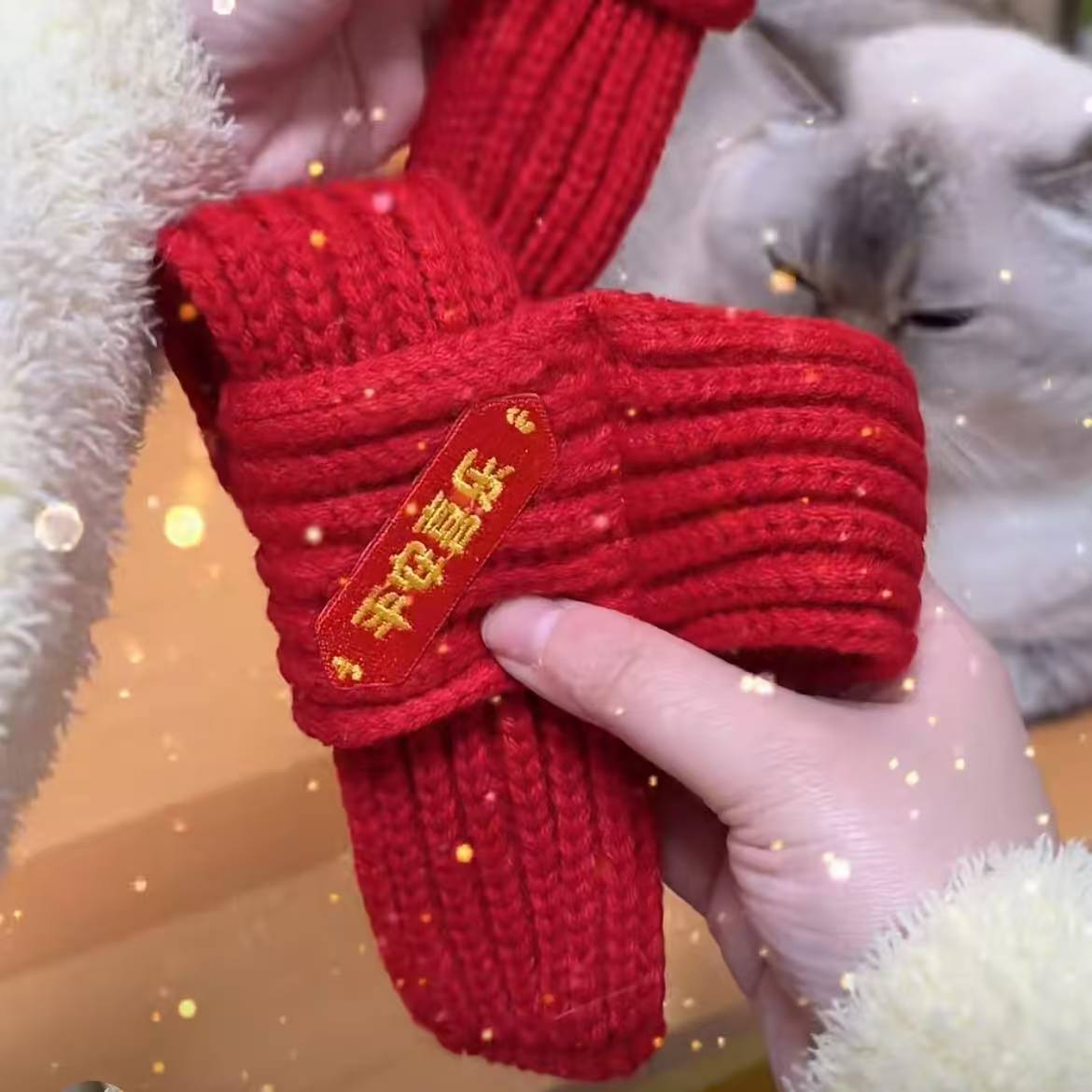 Cat and Dog Scarf New Year Pet Accessories Decorative Scarf Red Cute Wool Warm Knitted Puppy Festive