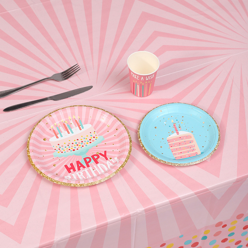 Amazon Paper Tray Paper Cup Cross Border New Birthday Party Cake Balloon 350g Printing Disposable Party Set