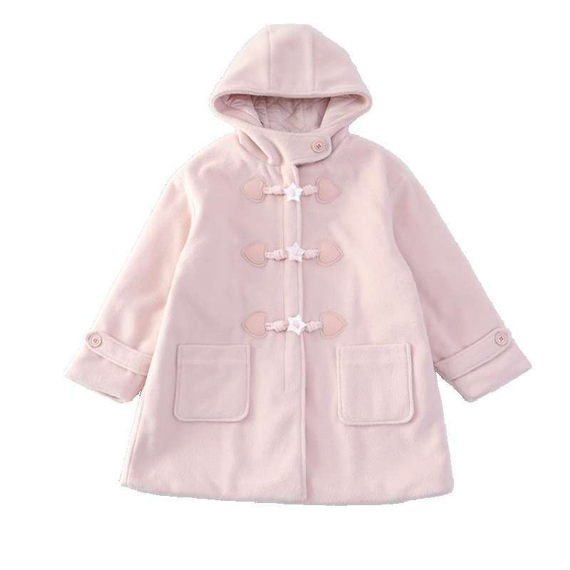 Girls Autumn and Winter Jacket 2025 New Children's Girls Winter Thickened Mid-Length Pink Hooded Woolen Coat