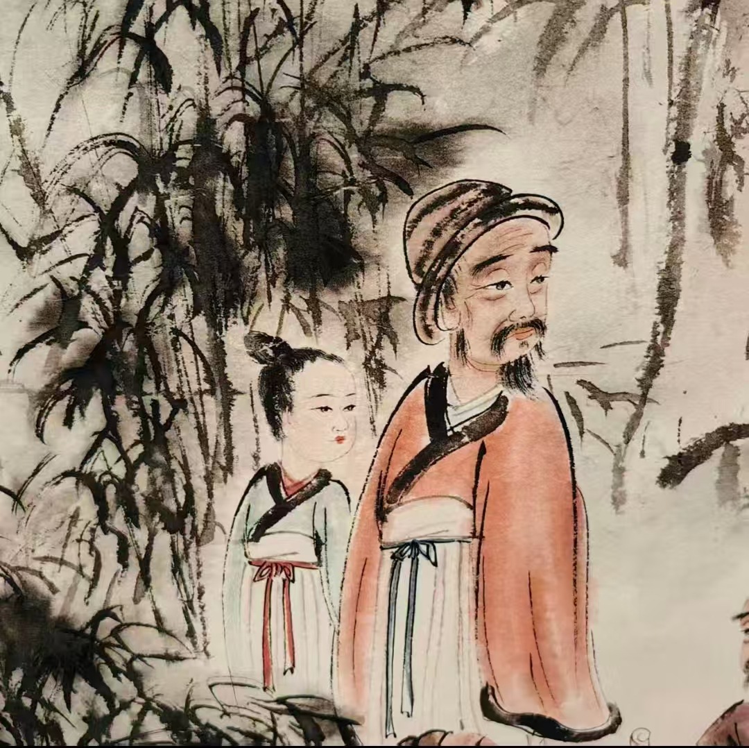 Антикварная каллиграфия и живопись Фу Баоши: "Семь мудрецов бамбукового леса" висячая картина 133.2 см центральная зала, прямая от источника фабрики