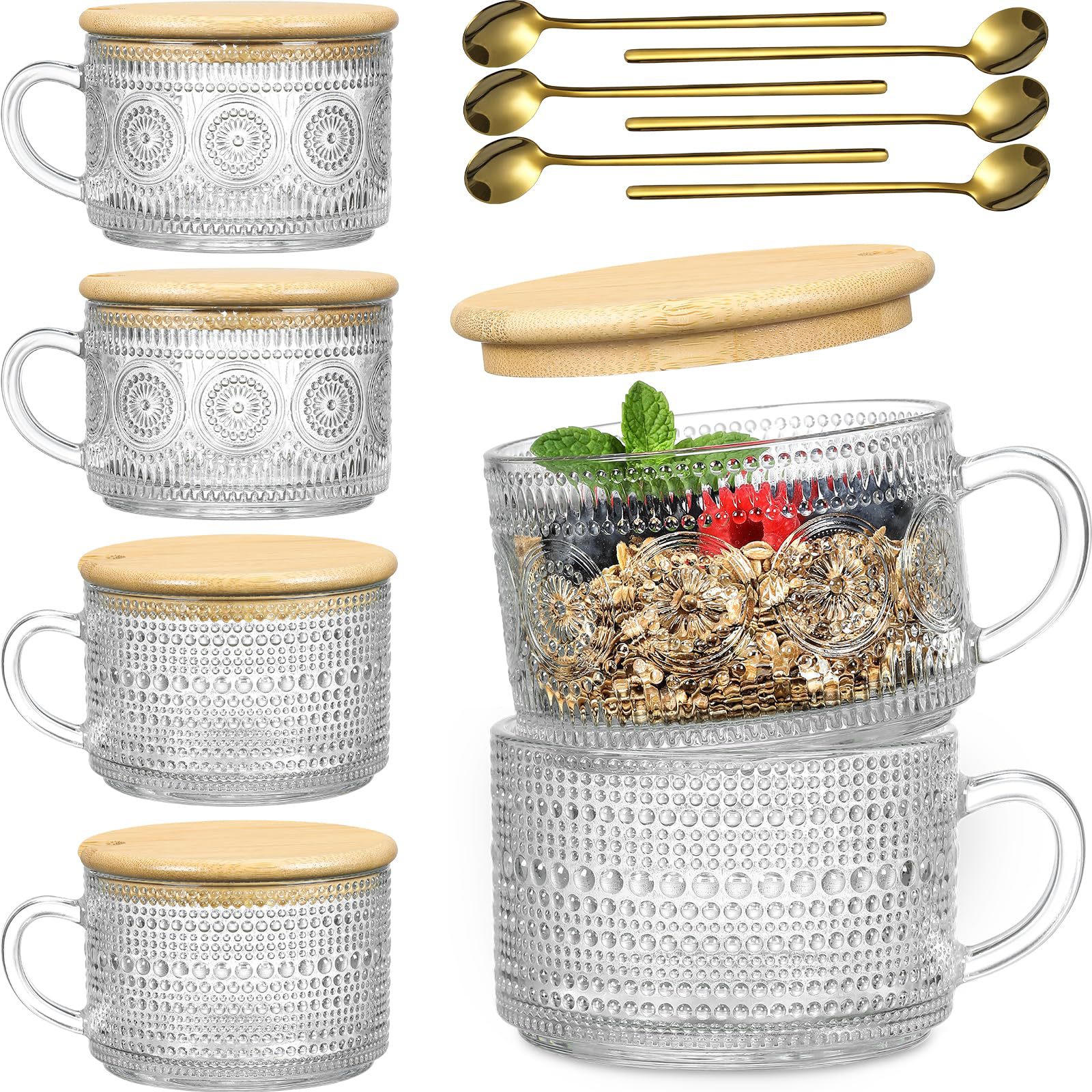 Amazon Oatmeal Breakfast Cup + Lid + Spoon Glass Cup Set Cereal Bowl Large Capacity Milk Coffee Cup