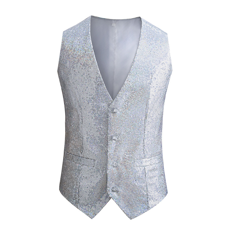 Sexy Export Sequin Vest Men's Performance Clothing Stage Performance Host Chorus Nightclub Sequin Vest Waistcoat
