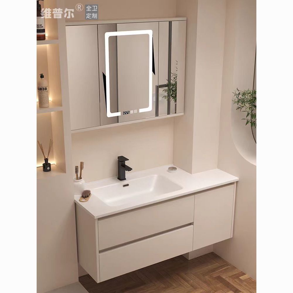 Cream-Style Cut-Angle Slate Ceramic Integrated Basin Smart Bathroom Cabinet Combination Wash Basin Washstand Bathroom