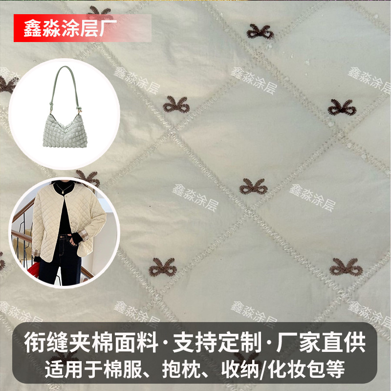 Оптовая ткань с двойным швом, зашифрованный алмазный узор с маленькими бантиками для осенне-зимнего стеганого текстиля, ткань для сумок и одежды