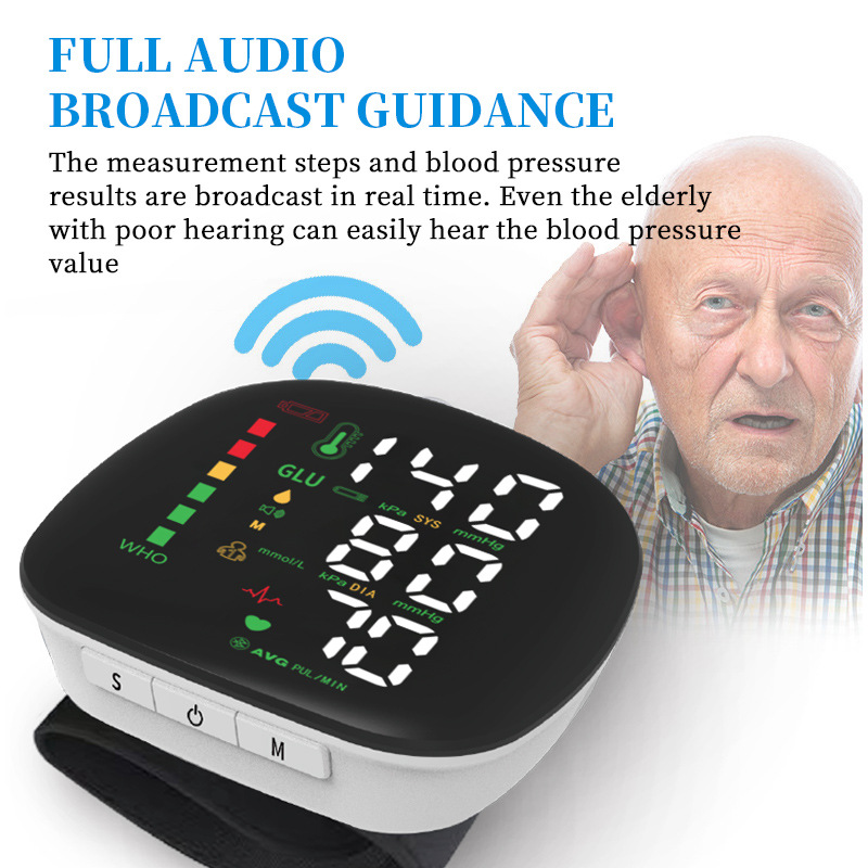 Cross-Border Large-Screen Wrist Electronic Sphygmomanometer Household Blood Pressure Measuring Instrument Medical High-Precision Intelligent Pressure Measuring Instrument Wholesale