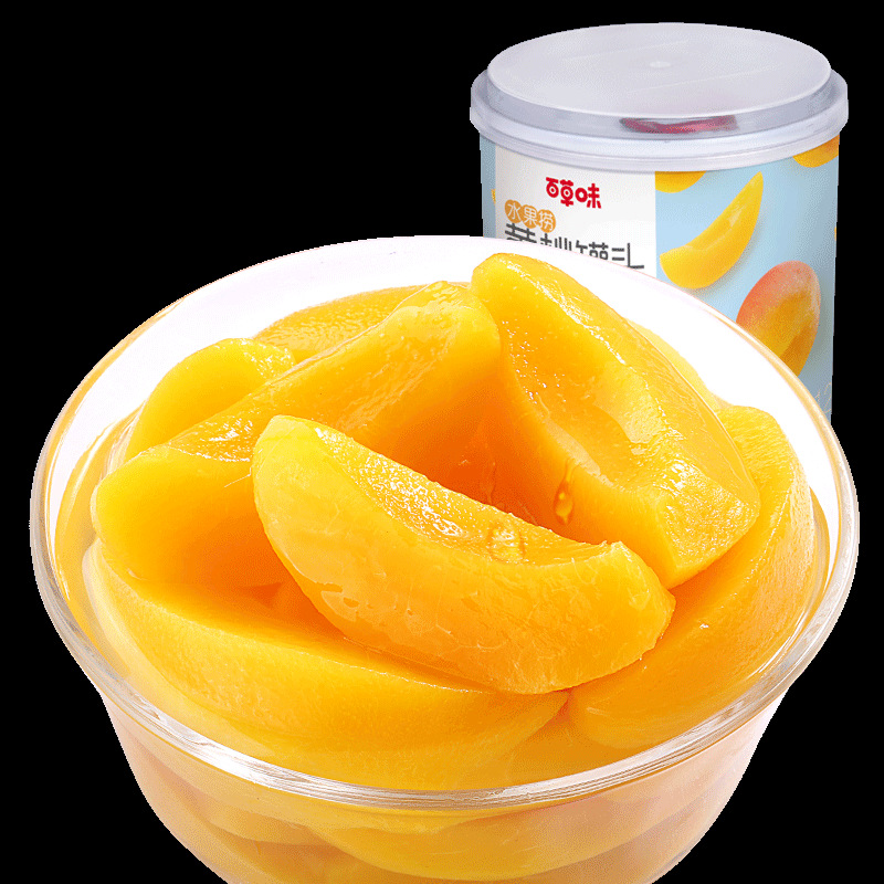 Baicao Flavor Canned Yellow Peach 312g Box Size 24 Fresh Fruit Baked Peach Canned Wholesale Bottled Fresh Fruit Canned