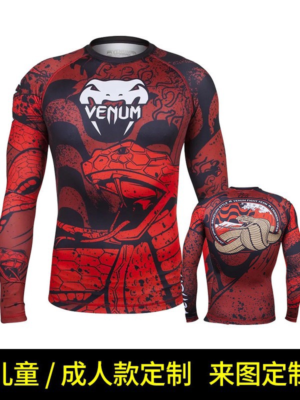 Boxing Uniform Muay Thai Tight Long-Sleeved Fitness Training Fighting Running Fighting T-Shirt Martial Arts Sportswear Venom Top