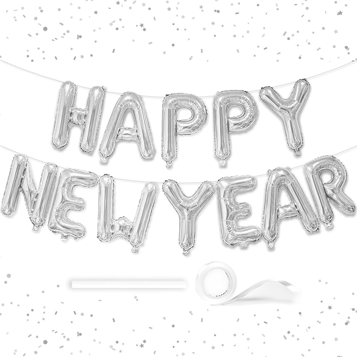 Флаг с надписью С Новым Годом Vhuwe 40.64 см, серебряный фольгированный гелиевый шар