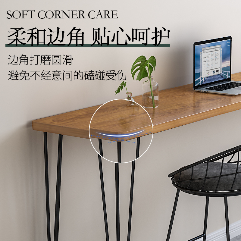 Simple Solid Wood Home Bar Table Balcony Wall Partition Long Table Light Luxury Commercial Bar High Table and Chair Combination