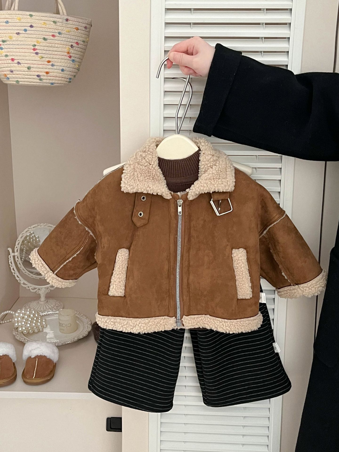 Baby Girl Street-Style Fur Integrated Fleece Jacket Winter New Thick Lamb Wool Coat Motorcycle Jacket