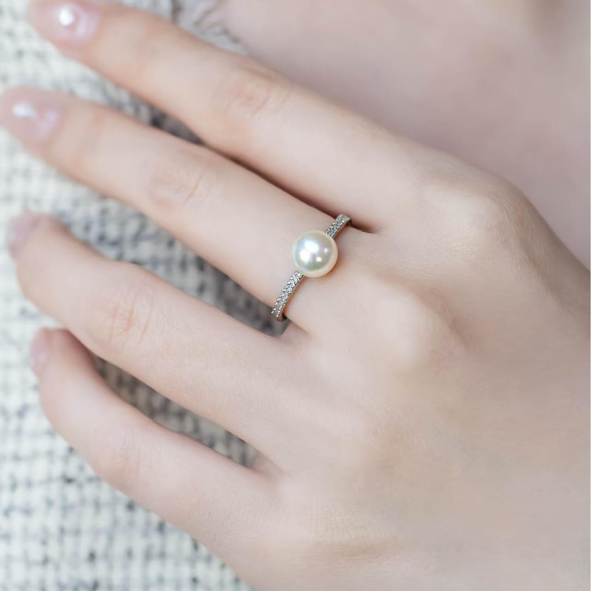 Zhuji Natural Freshwater Pearl Ring 18K Gold Electroplating Fashion Simple Zircon Single Bead Ring Live Wholesale