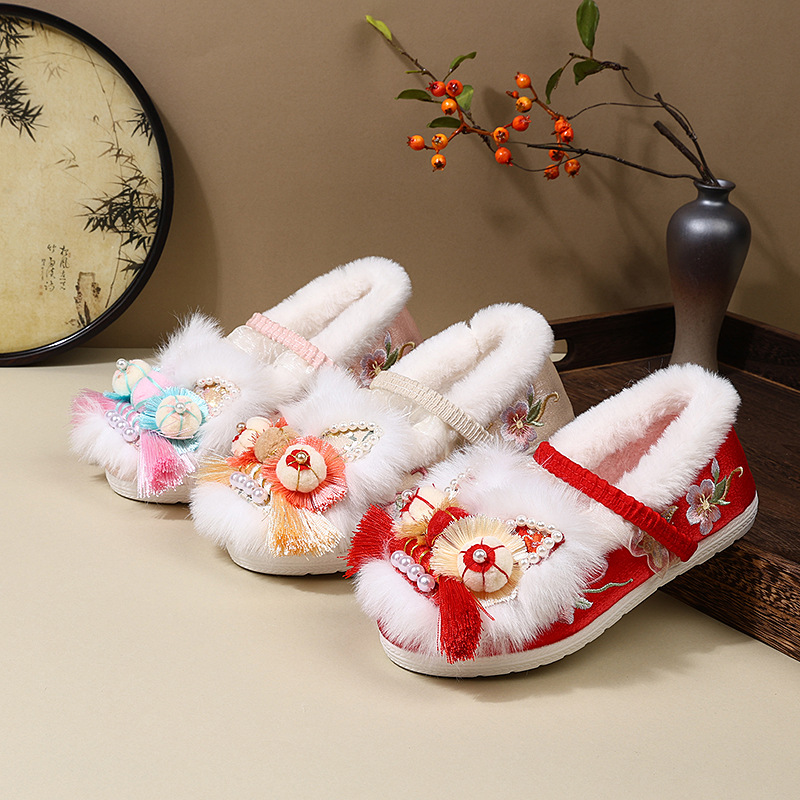 Осенние и зимние утепленные девичьи туфли ханфу, ручная работа, туфли с тигровой головой, принцессные туфли, утолщенные туфли танг, новогодние туфли