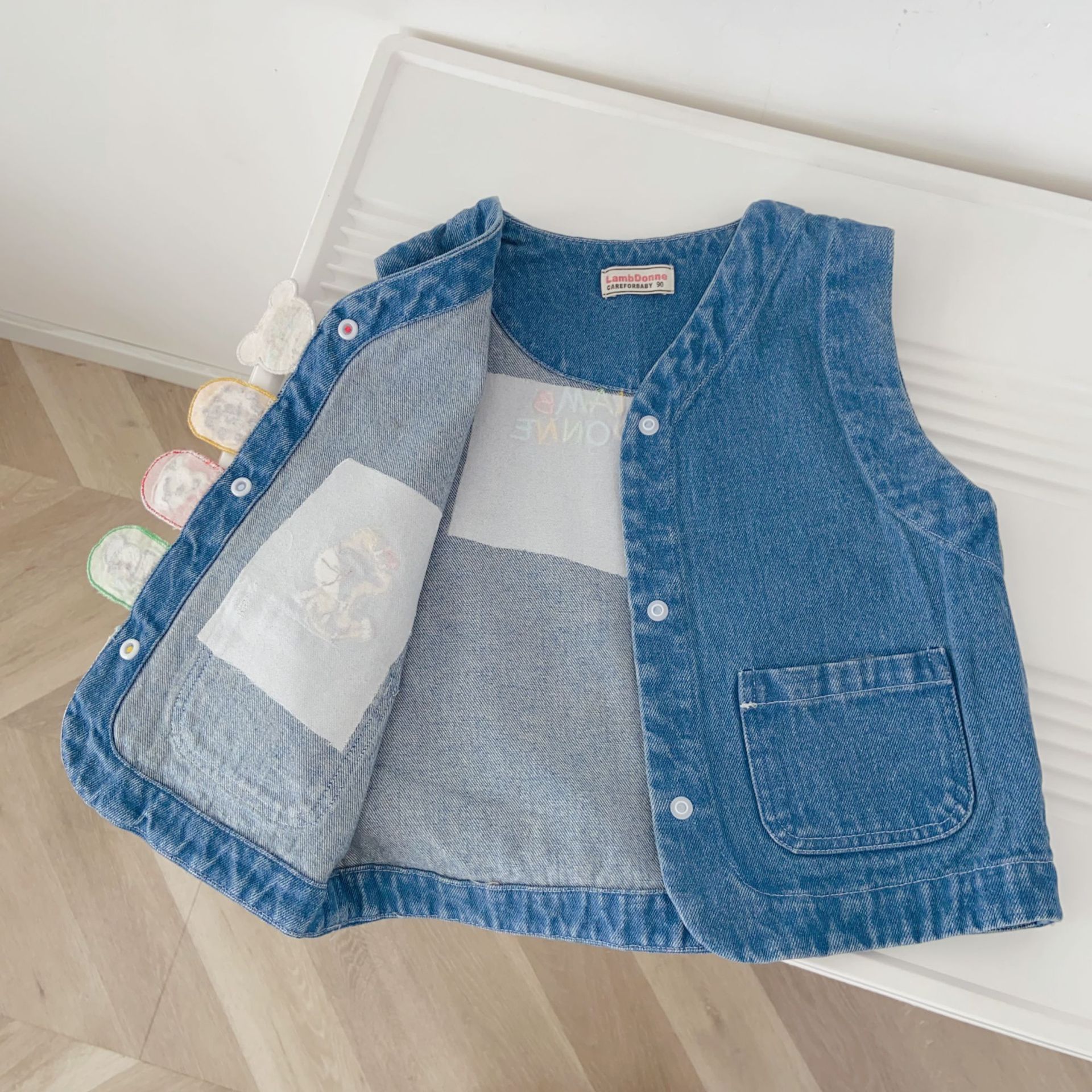 Children's Vest 2026 Spring New Style Small and Medium-Sized Children's Spring Vest in Stock Embroidered Boys' Denim Vest
