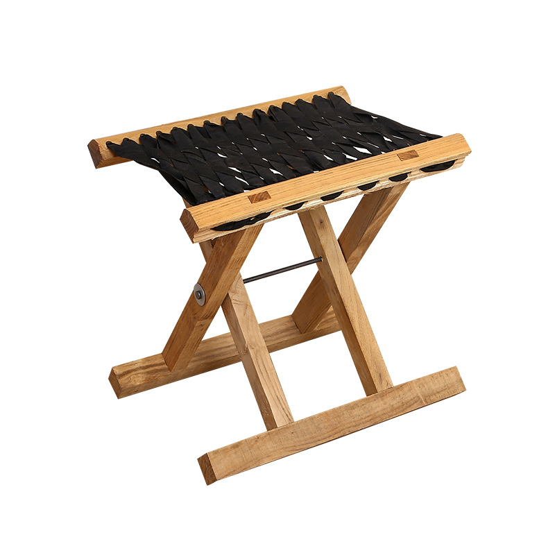 Factory supply Huaimu Mazar folding Mazar stool portable folding household solid wood bench woven flower support stool wholesale