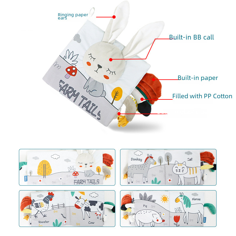 Baby's Black and White Cloth Book Early Education Tear Can't Bite Ring Paper Children's Three-Dimensional Tail Book Baby's Cognitive Toy