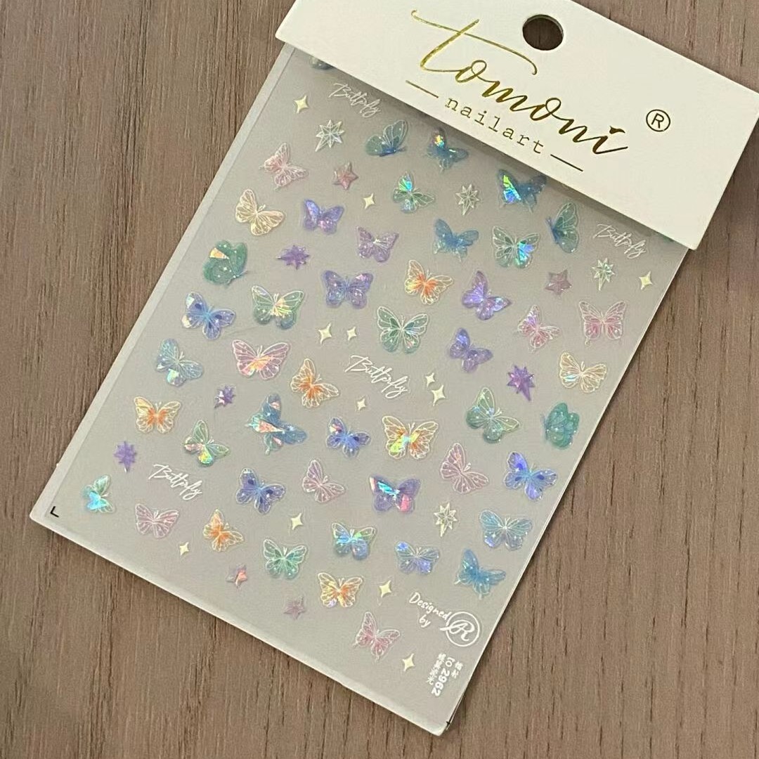 Little Red Book Explosions Butterfly Wing Streamers Stickers Advanced Relief Nail Art Stickers Colorful Butterfly Fairy Nail Stickers