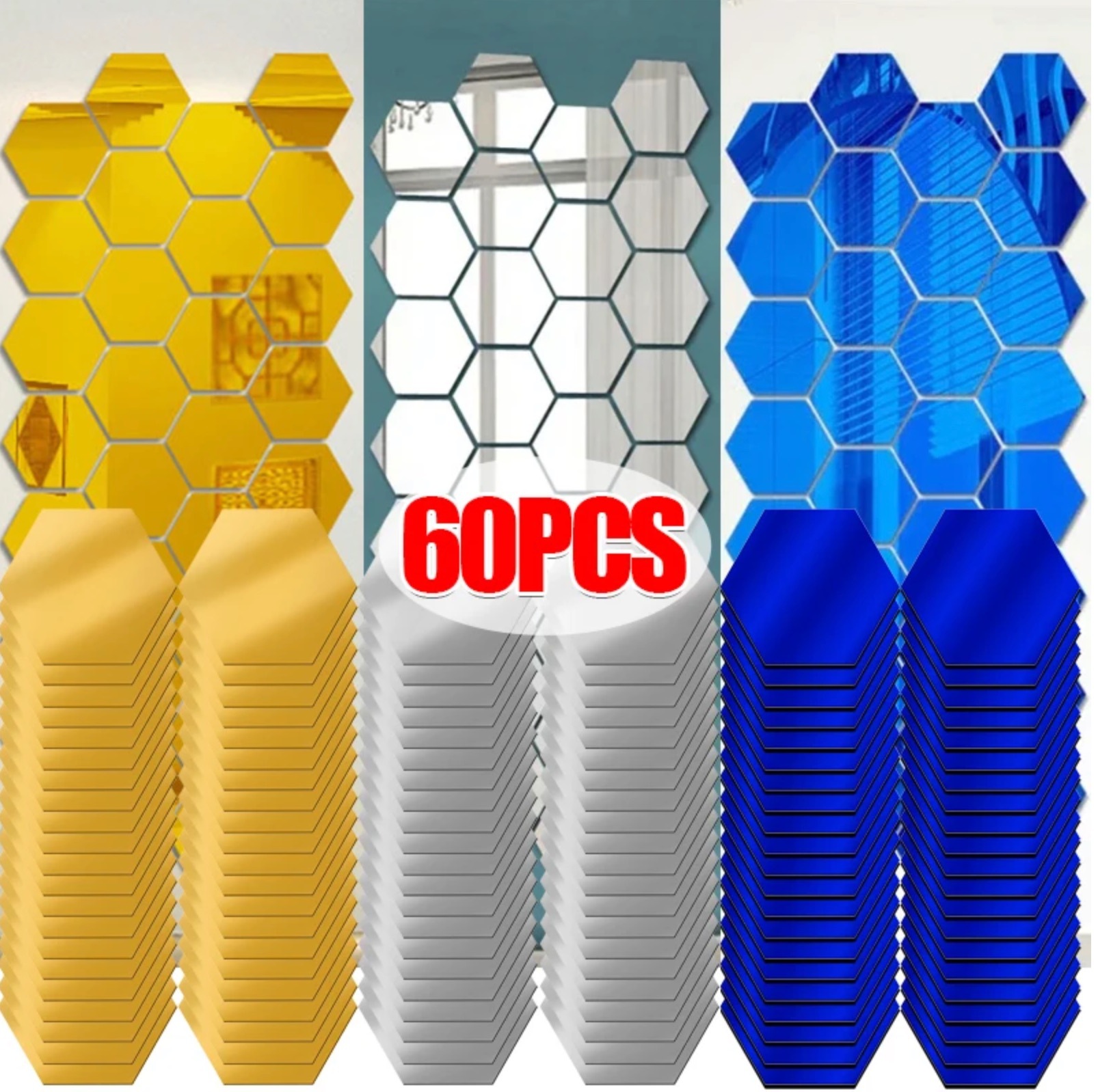 Hot-Selling Foreign Trade Acrylic Hexagonal Mirror 3D Wall Stickers for Living Room, Hallway, and Entrance, Customizable