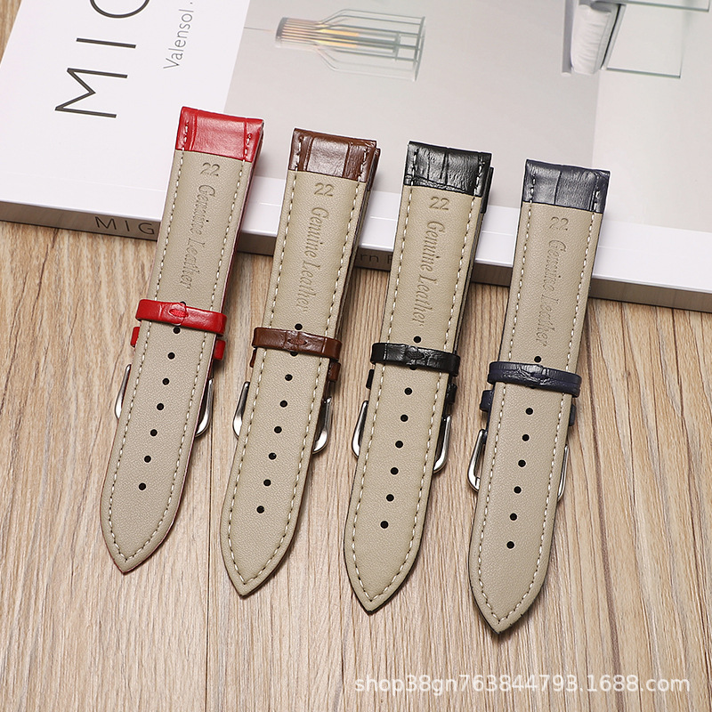 Factory Direct Sales Genuine Leather Watch Strap Crocodile Pattern Bamboo Pattern Pin Buckle Watch Strap Seven Colors Optional Suitable for Huawei Gt Samsung Apple
