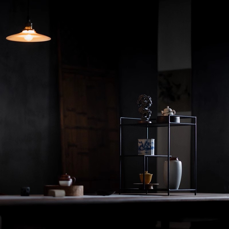 New Chinese Tea Set Storage Rack Display Rack Tea Shed Iron Rack Tea Set Cabinet Zen Tea Room Layout Storage Rack