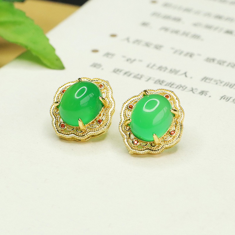 Aiyu Ice Green Chalcedony Earrings Red Agate Earrings Women's National Style Factory Wholesale Dropshipping S4013008