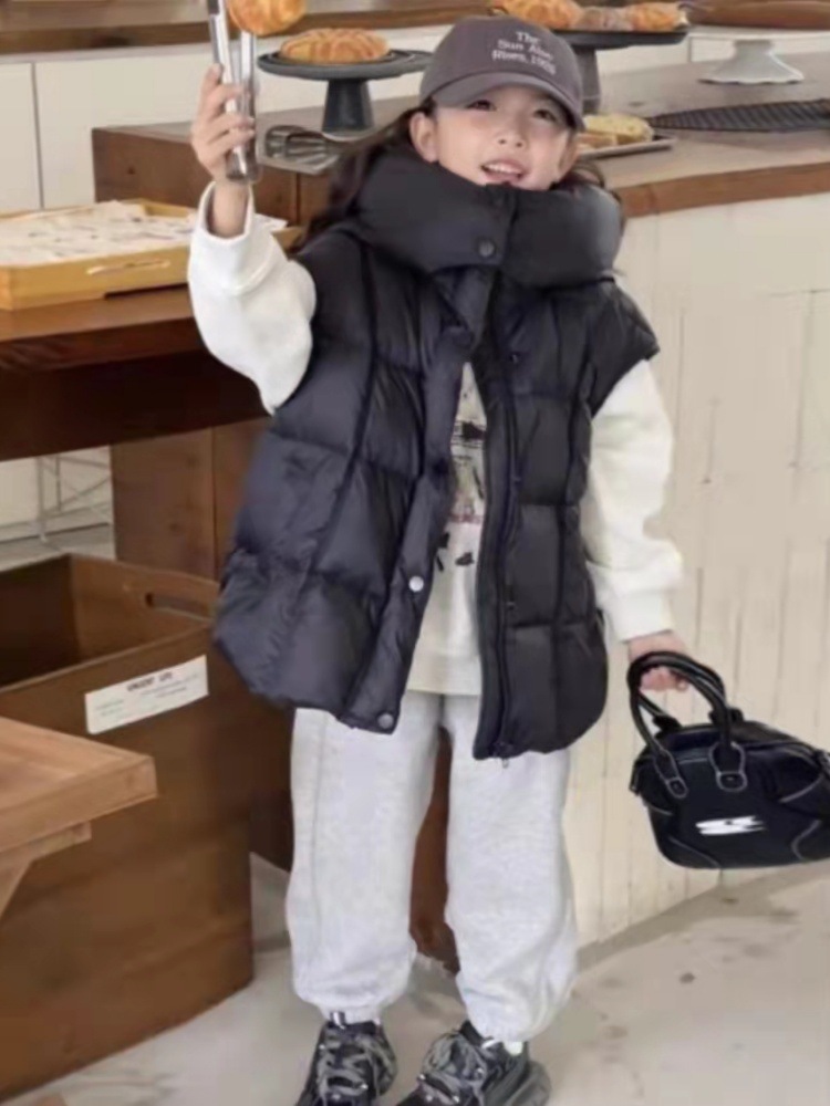 Girls' Down Jacket Vest Autumn and Winter 2024 New Fashionable Children's White Duck Down Korean Style Girls' Ware Jacket Western Style