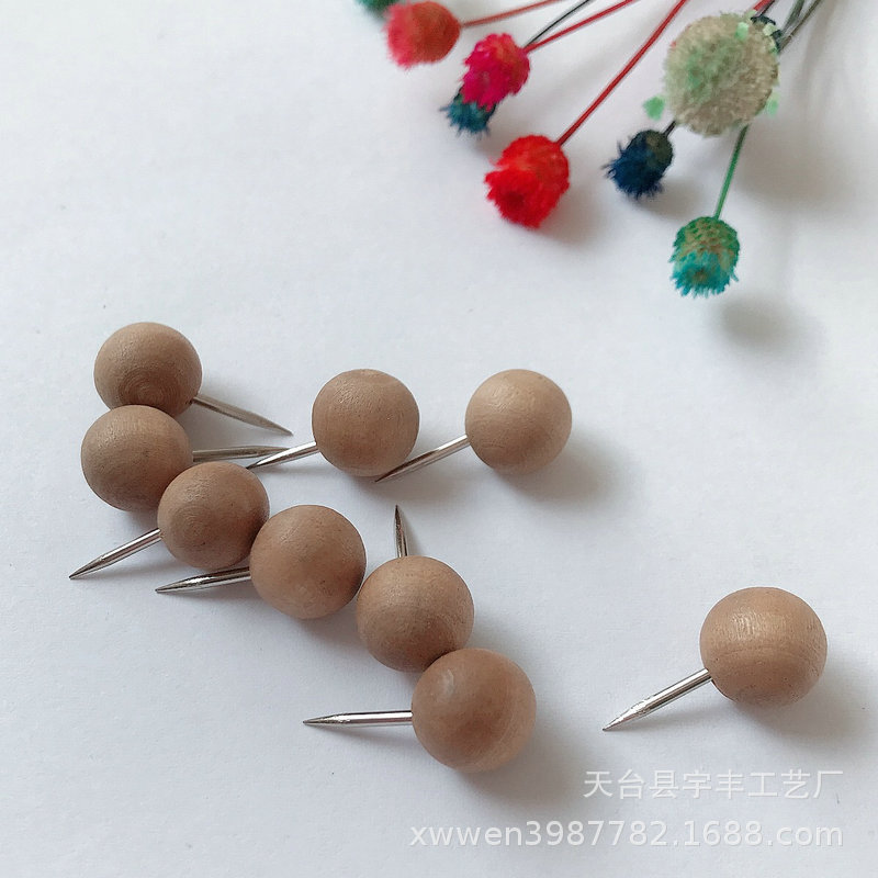 Creative stationery round tack log round pushpin wholesale cute wooden round ball pushpin factory direct sales