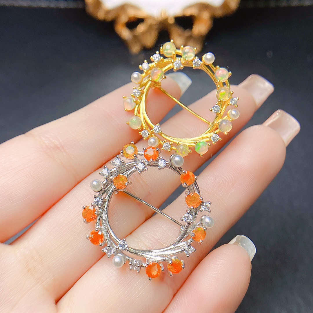 Factory Wholesale Popular Natural Opal Brooch S925 Silver Inlaid Main Stone 3*3 Hot Selling European and American Drop Shipping